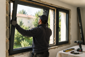 Remplacement de fenêtres et menuiseries en cours de pose dans un logement en rénovation par G&M Bâtiment